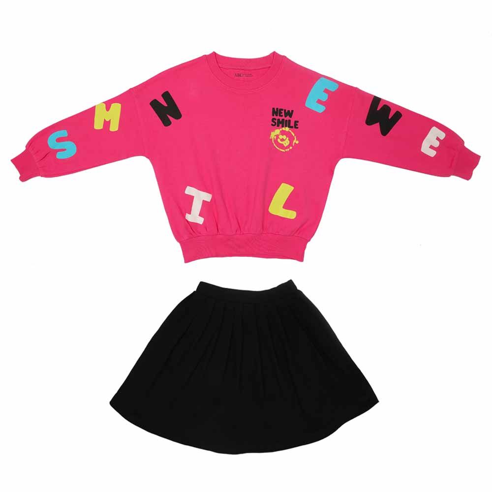 Aiko - 2pc-Set - Girls Sweat Top & Skort - Pink