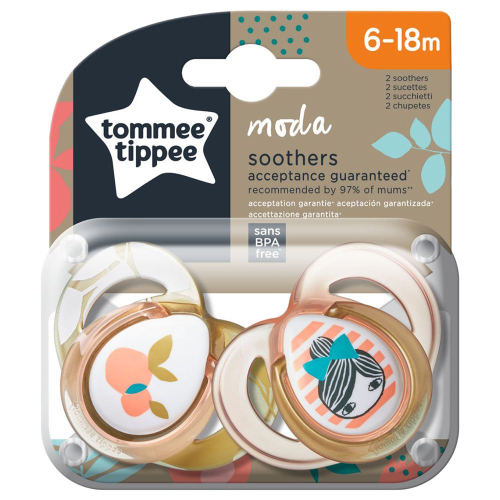 Tommee Tippee - Moda Soother Pack of 2 -Girl - Orange/Clear 