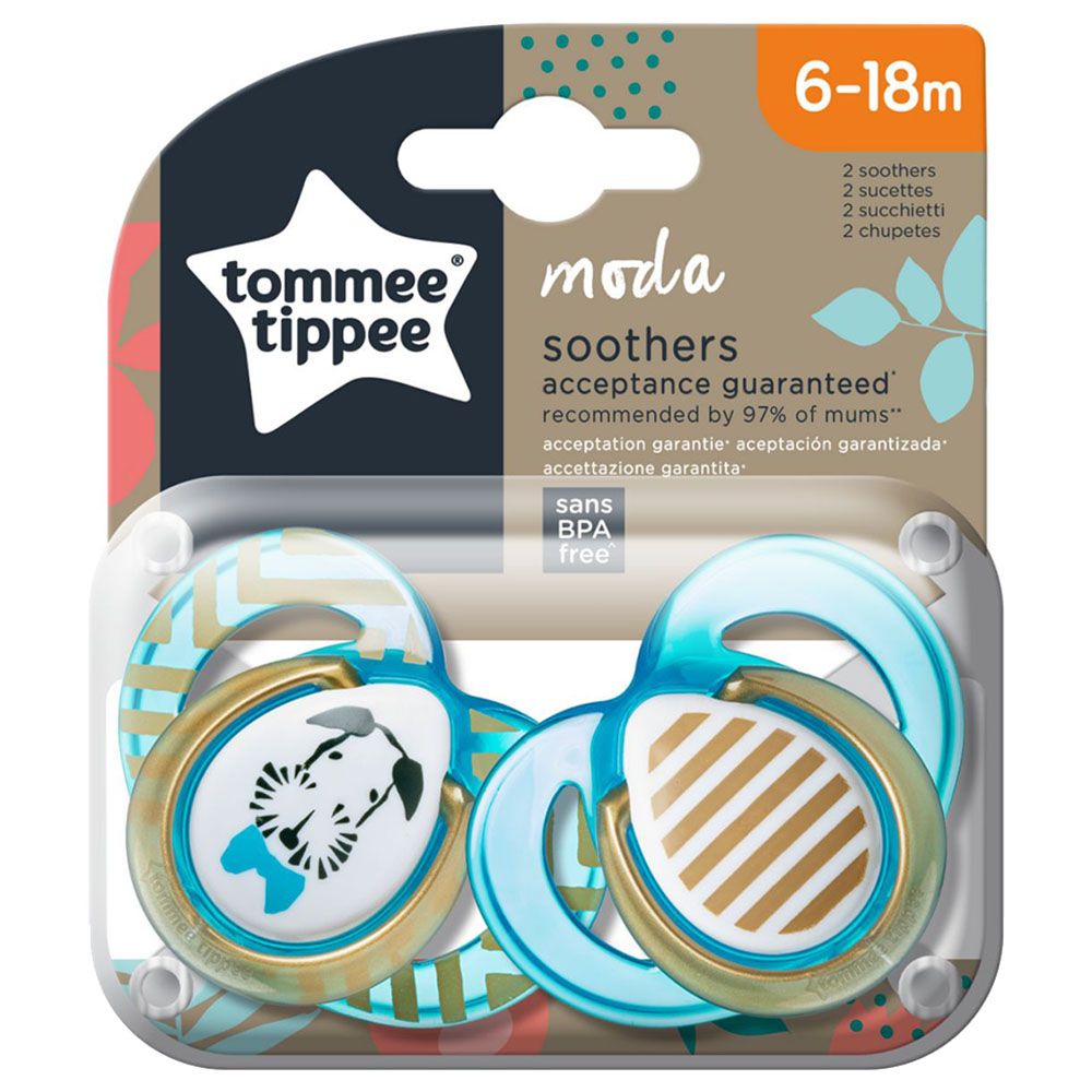 Tommee Tippee - Moda Soother Pack of 2 -Boy Turquoise/Clear 