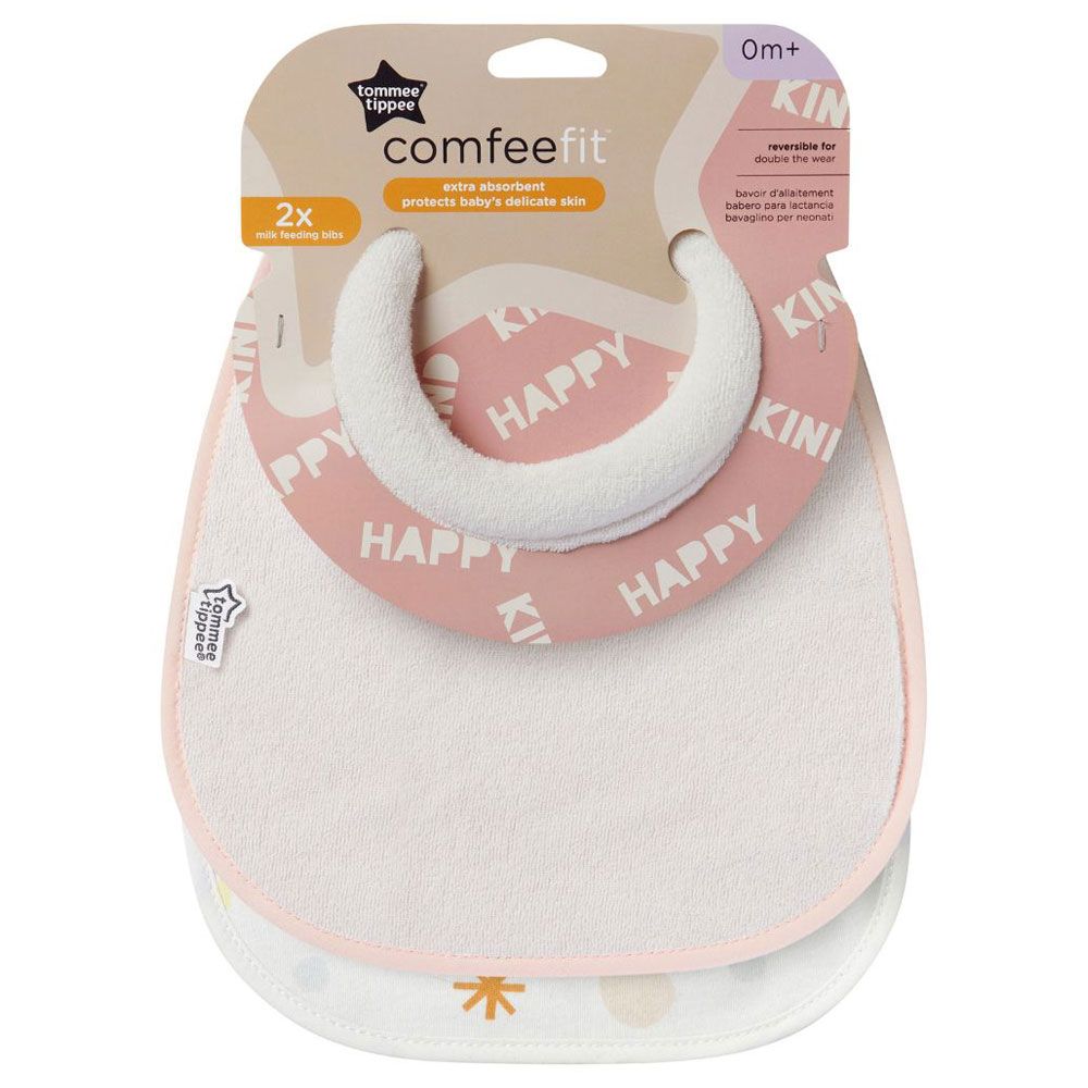 Tommee Tippee-Closer to Nature Milk Feeding Bib - Pack of 2 - Green/Pink