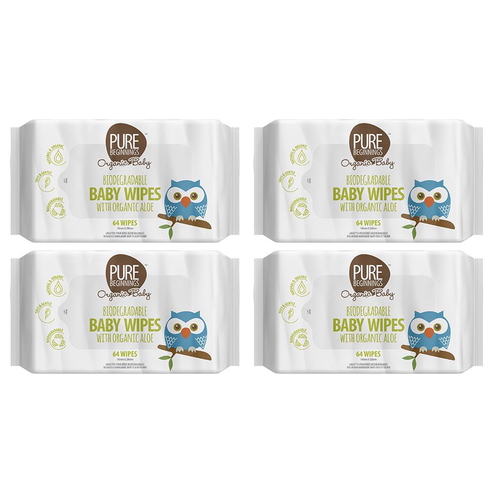 Pure Beginnings - Organic Baby Wipes 64Pcs - Pack of 4