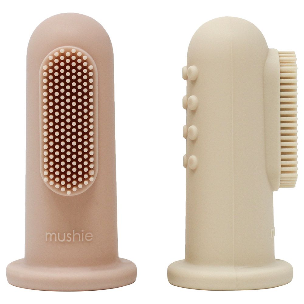 Mushie - Finger Toothbrush - Blush,Shifting Sand