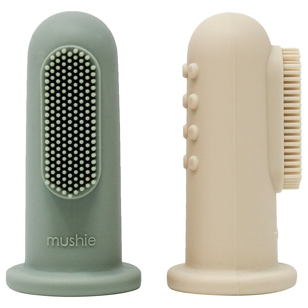 Mushie - Finger Toothbrush - Cambridge Blue,Shifting Sand