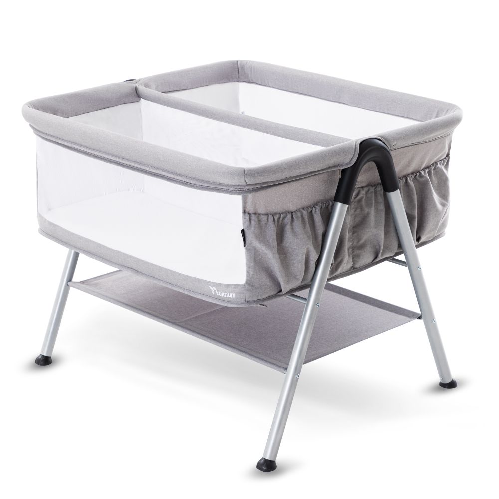 Teknum - Fellow 2 Twin Bedside Crib Bassinet - Grey