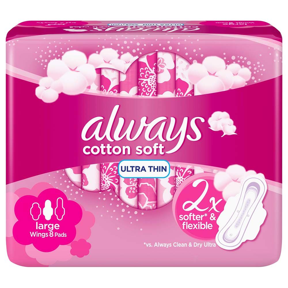 Always Cotton Soft Ultra Thin Large Sanitary Pads Wings 8pcs