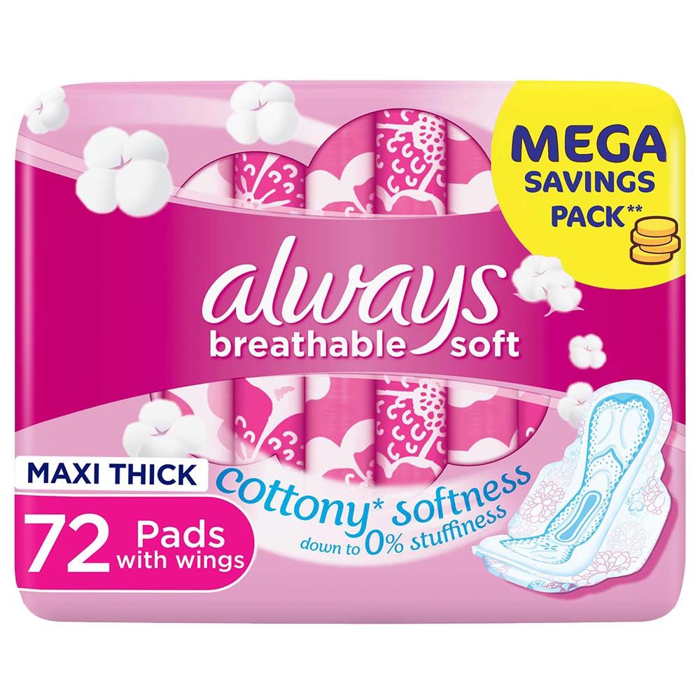 Always Breathable Soft Maxi Thick Large Pads w/ Wings 72pcs