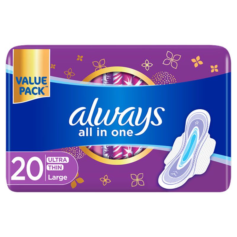 Always All-in-1 Ultra Thin, Large Sanitary Pads with Wings, 20 Count