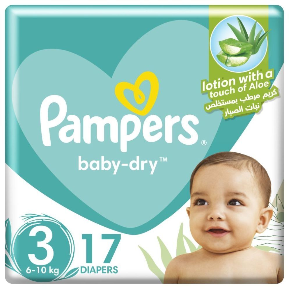 Pampers Baby-Dry Diapers, Size 3, 6-10kg, Up to 100% Leakage Protection Over 12 Hours and Bigger, Wider Sides for Comfort, 17 Baby Diapers