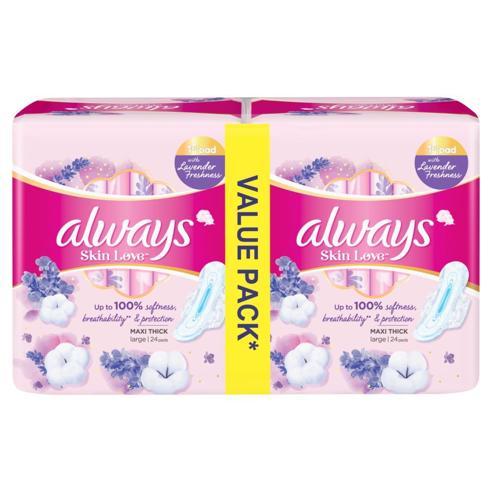 Always Skin Love Pads, Lavender Freshness, Thick & Large, 48 Count