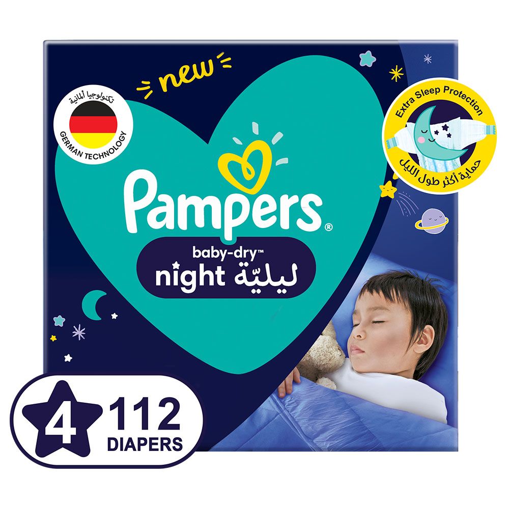 Pampers Baby-Dry Night Diaper - Size 4, 10-15kg, 112 Diapers