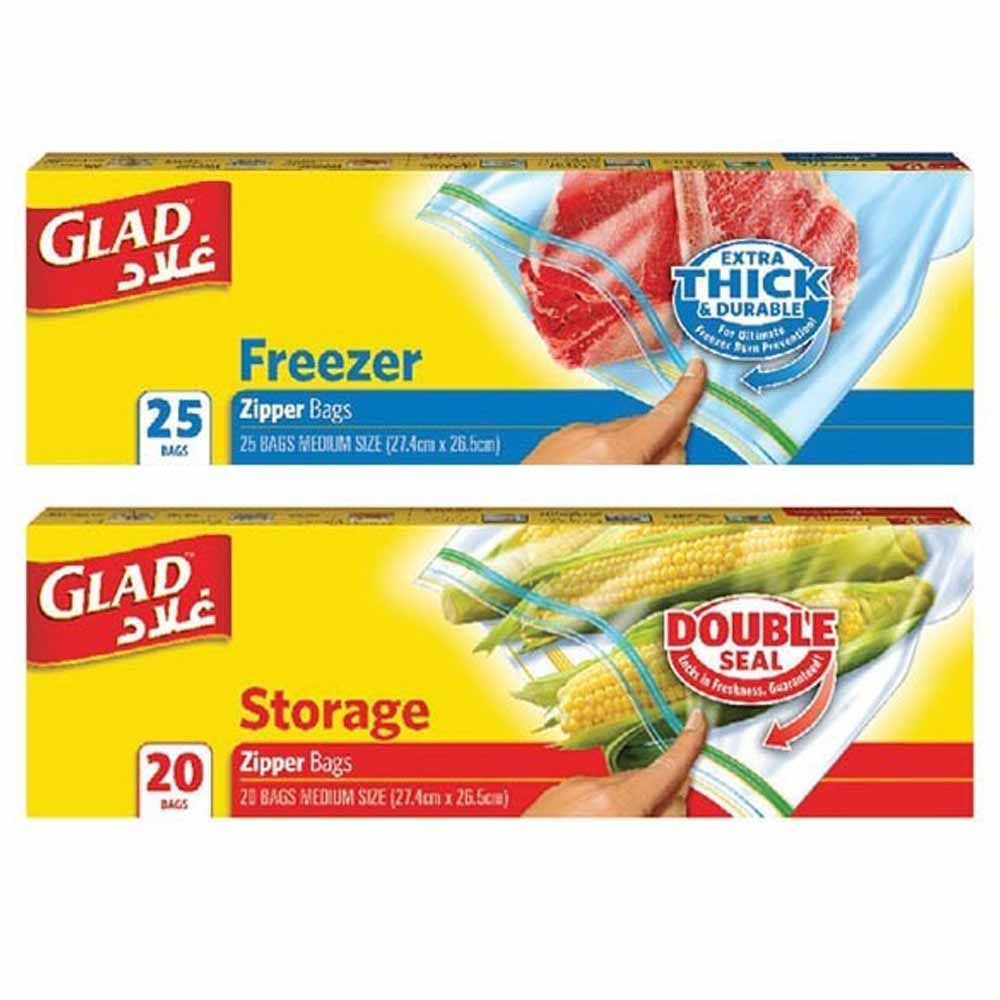 Glad Zipper Freezer & Food Storage Bags 25pcs + 20pcs