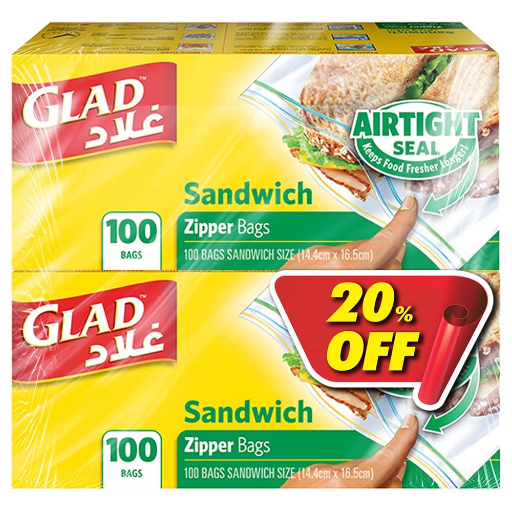 Glad Zipper Food Storage Dual Pack Sandwich Bags, 100 Count