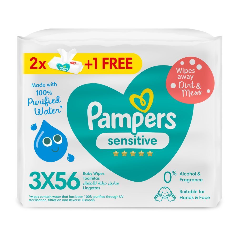 Pampers - Sensitive Protect Baby Wipes for Hands & Face, 2+1 Packs, 168 Count