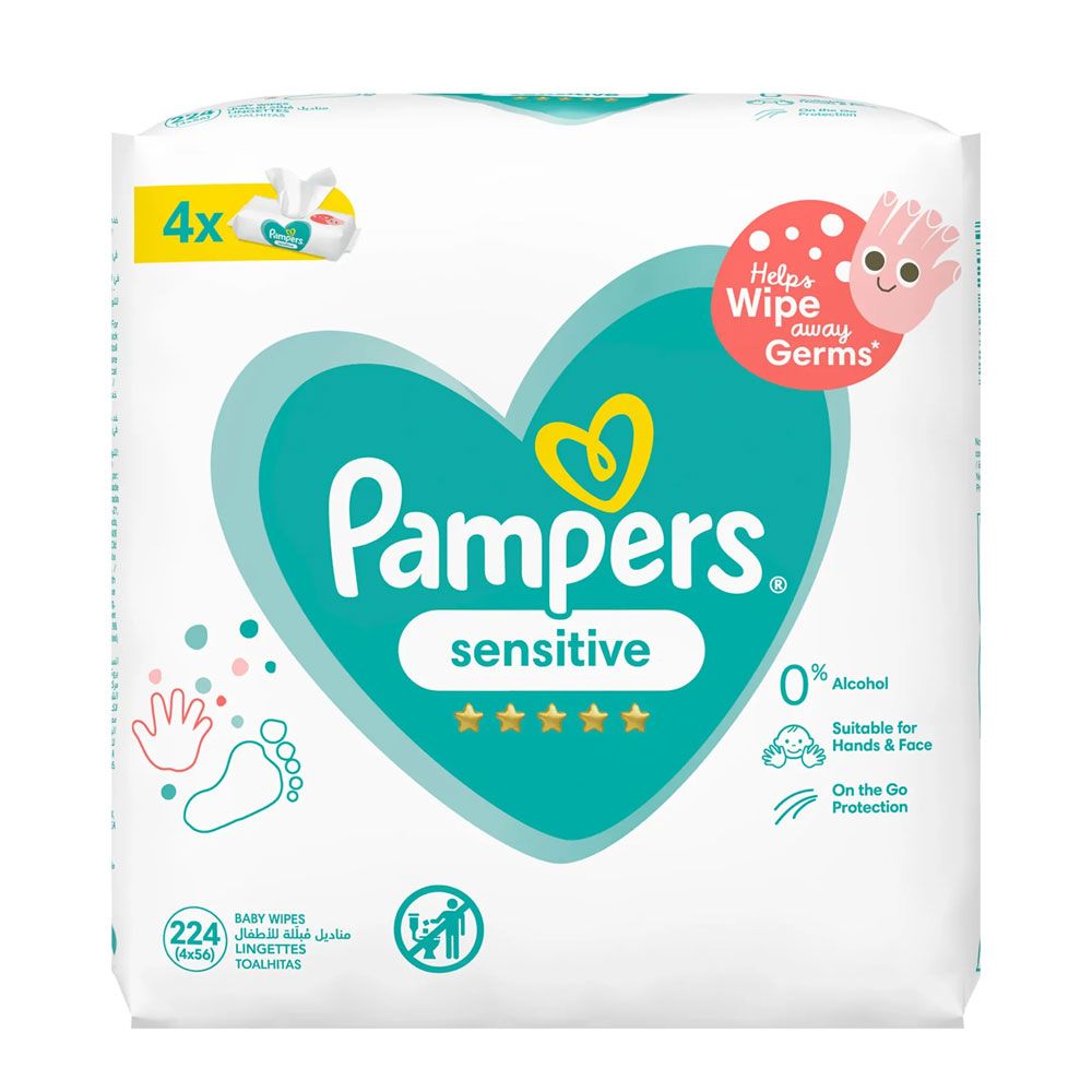 Pampers - Sensitive Protect Baby Wipes for Hands and Face, 4 Packs, 224 Count