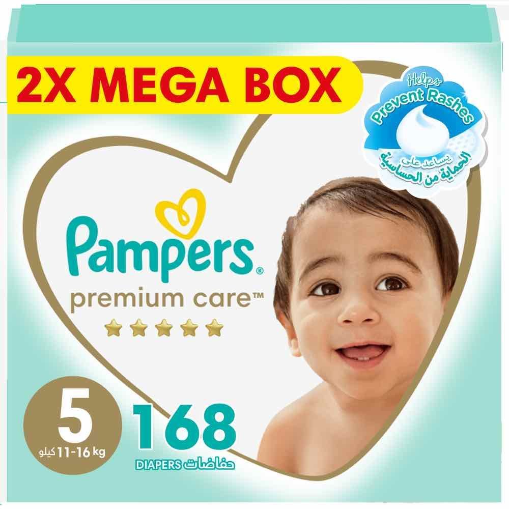 Pampers - Premium Care Taped Baby Diapers, Size 5, 11-16kg - 168 Count