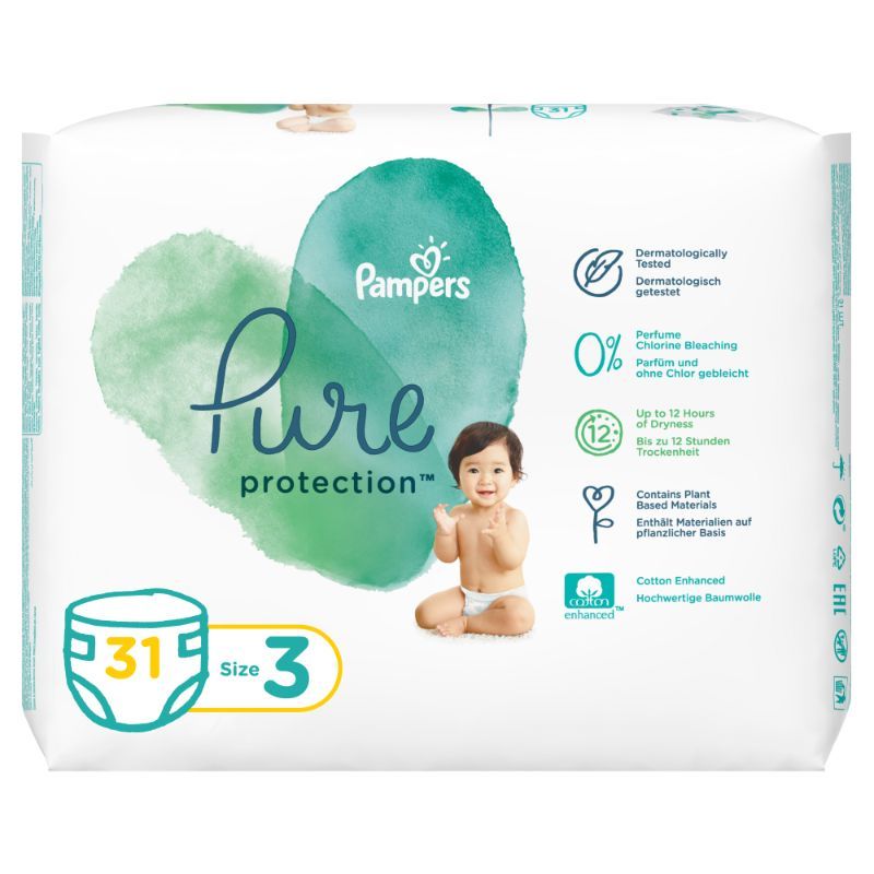 Pampers Pure Protection Diaper - Size 3, 6-10kg, 31 Diapers