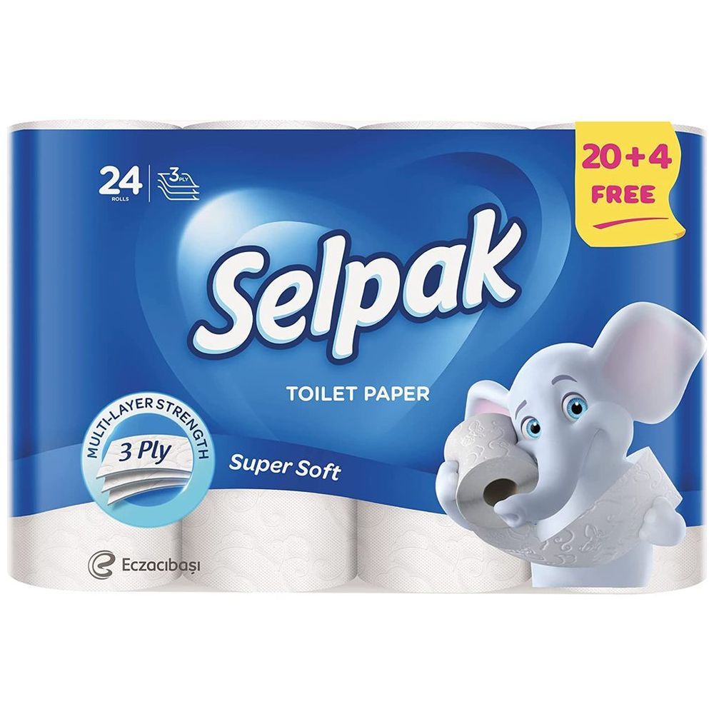 Selpak Super Soft Embossed Toilet Paper 140 Sheets x 3Ply, 17 GSM, Pack of 20 Rolls + 4 Rolls Free