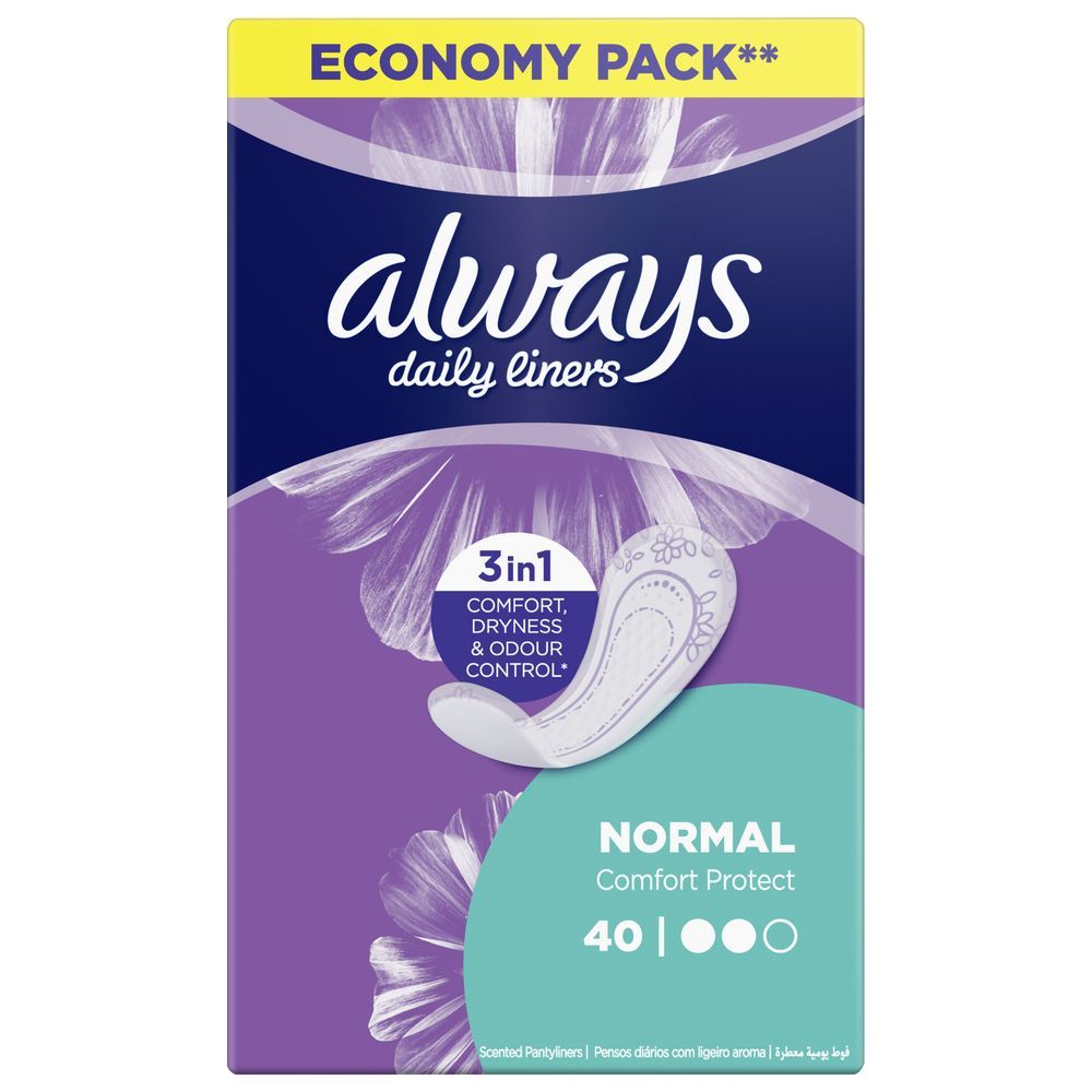 Always Daily Liners Comfort Protect Pantyliners, Normal, 40 Count