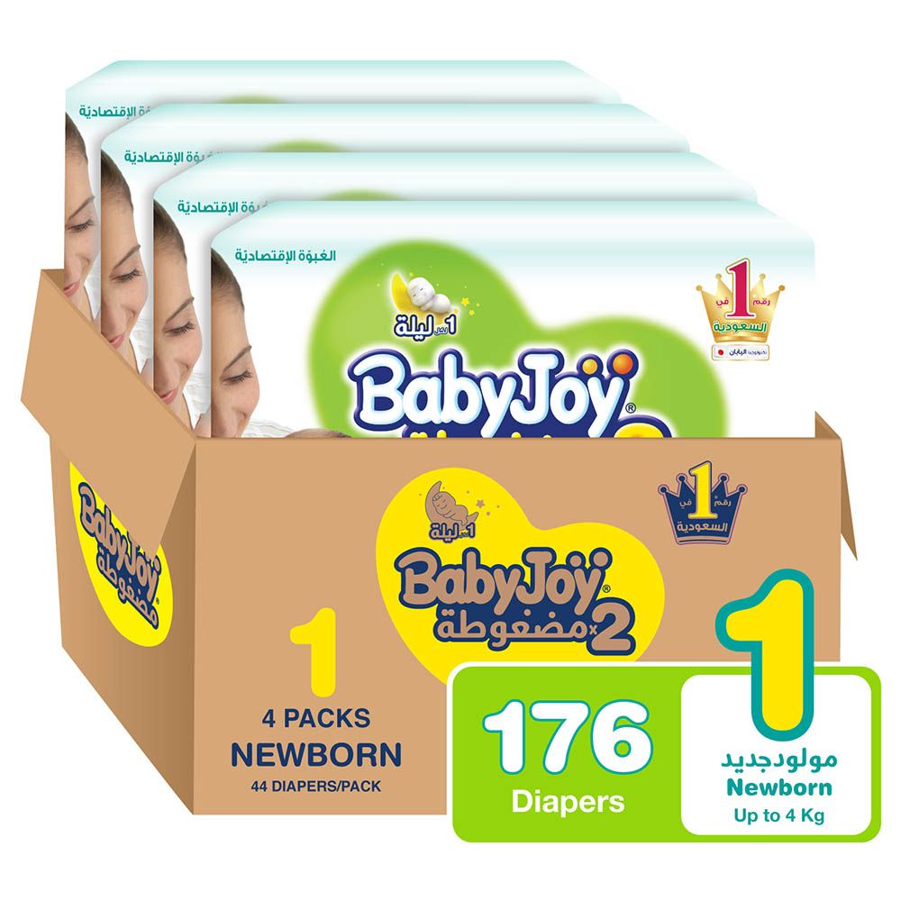 BabyJoy- 2x Diapers- Newborn Size 1- Up to 4kg- Pack of 4- 176 Pcs