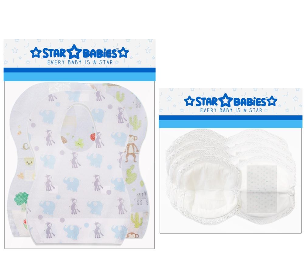 Star Babies - Combo - Disposable Bibs 30pcs + Disposable Breast Pads 30pcs