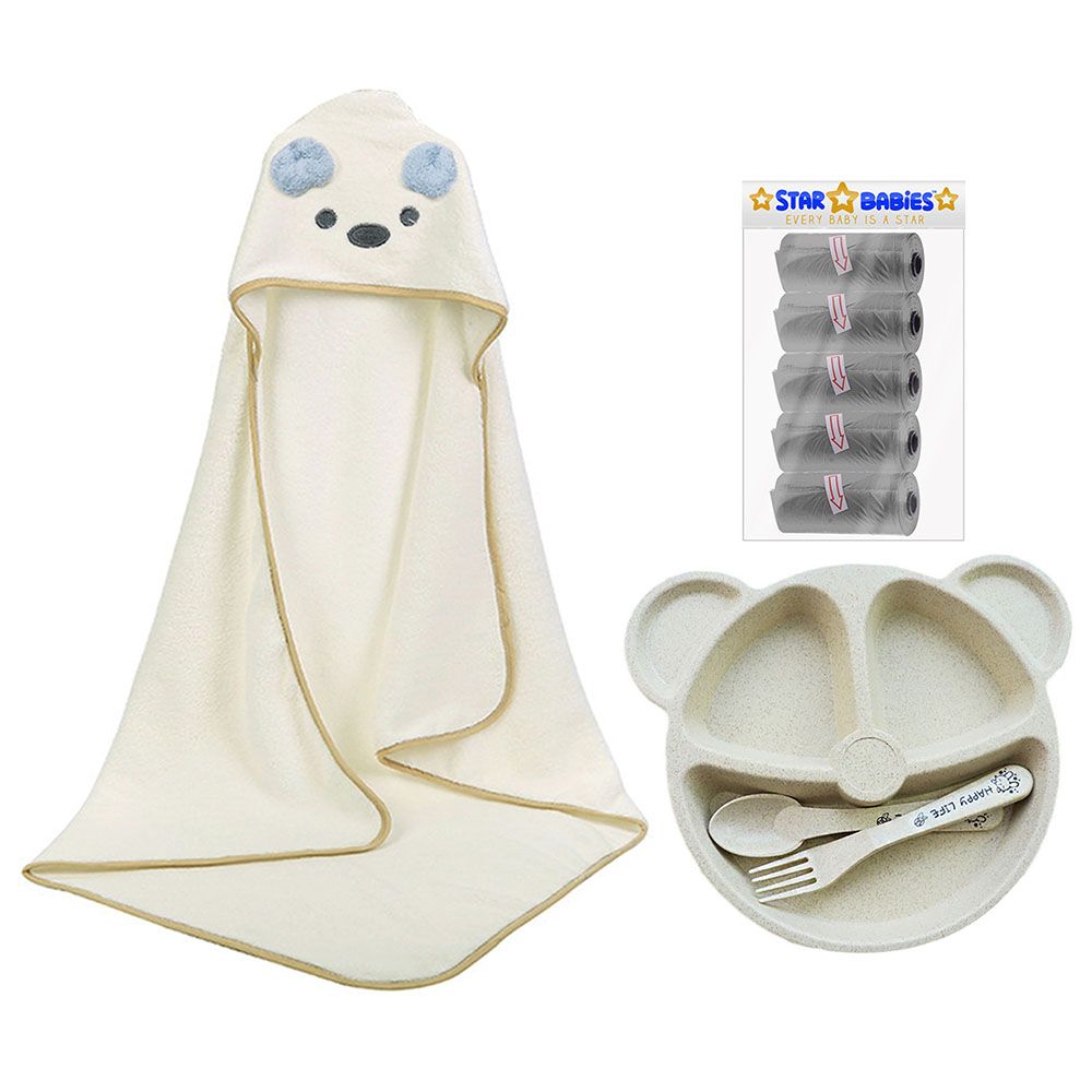 Star Babies - Scented Bag, Hooded Towel, Plate Set - Grey