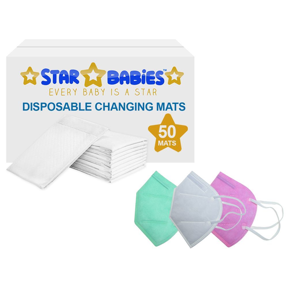 Star Babies - Changing Mats White 50pcs & 3pcs KN95 Mask