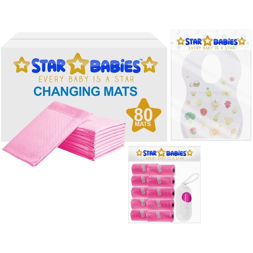 Star Babies - Changing Mats 80pcs, Bibs 70pcs and Scented Bag 10pcs W/ Refill - Pink