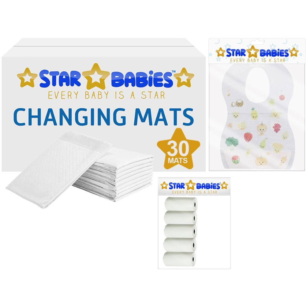 Star Babies - Changing Mats 30pcs, Bibs 30pcs and Scented Bag 5pcs - White