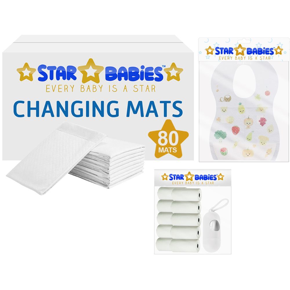 Star Babies - Changing Mats 80pcs, Bibs 70pcs and Scented Bag 10pcs W/ Refill - White