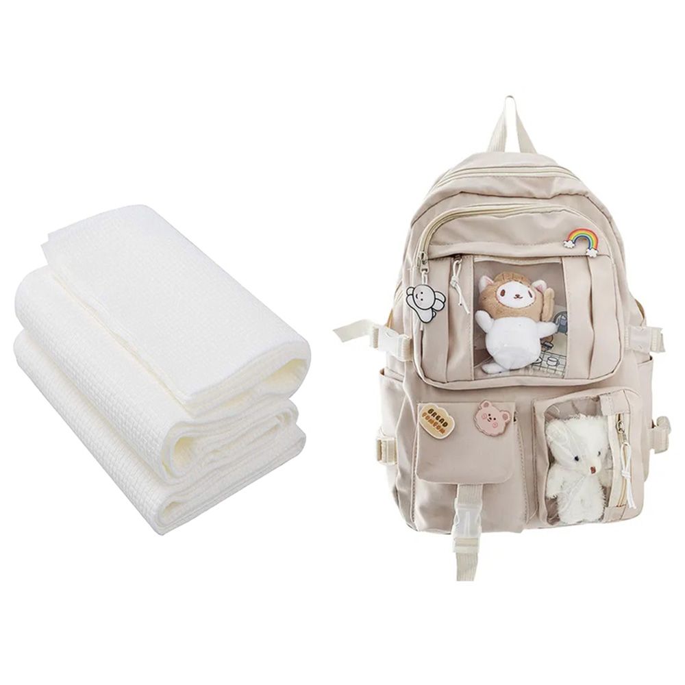 Star Babies - Kids School Bag - 15.75-Inch w/ Disposable Towel - 3pcs - Cream