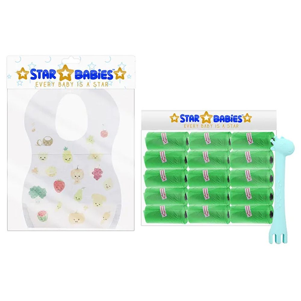 Star Babies - Scented Bag 15pcs & Spoon Fork & Disposable Bibs 30pcs - Green