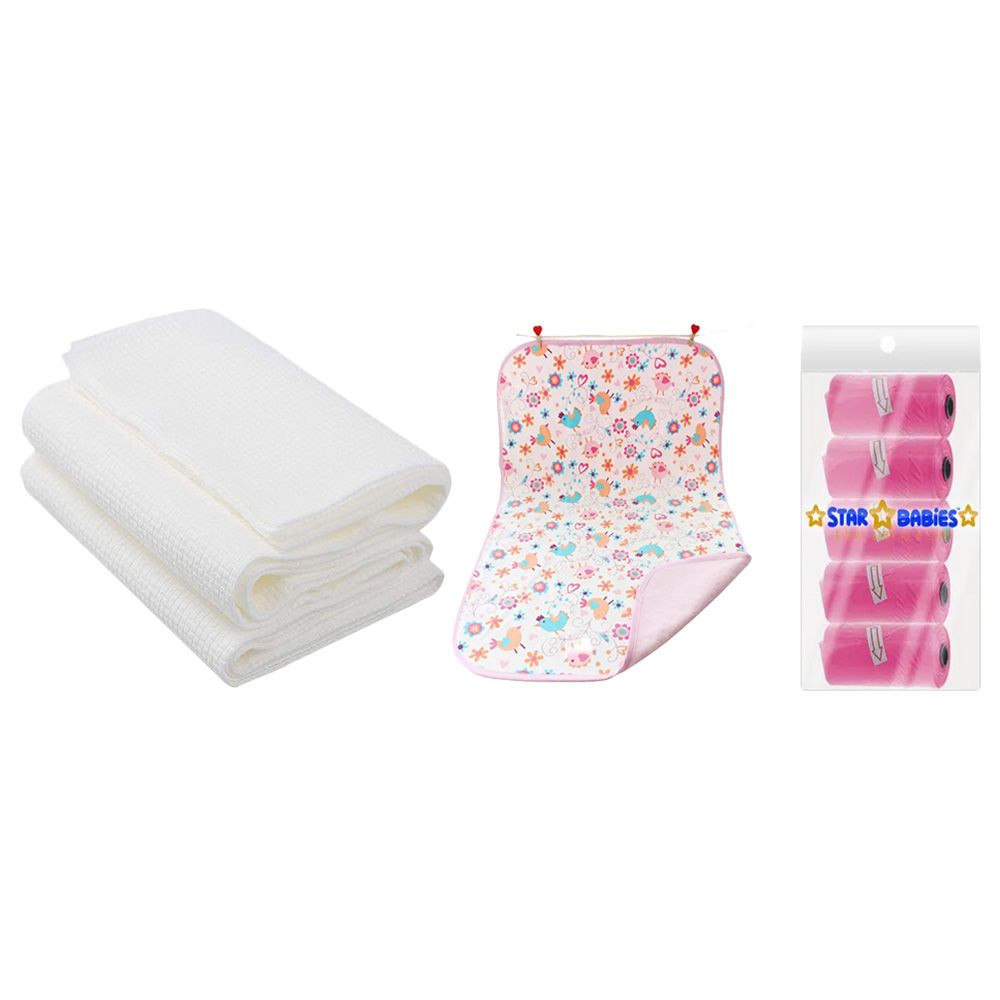 Star Babies - Reusable Changing Mat & Scented Bag 5pcs & Disposable Towel 3pcs - Pink