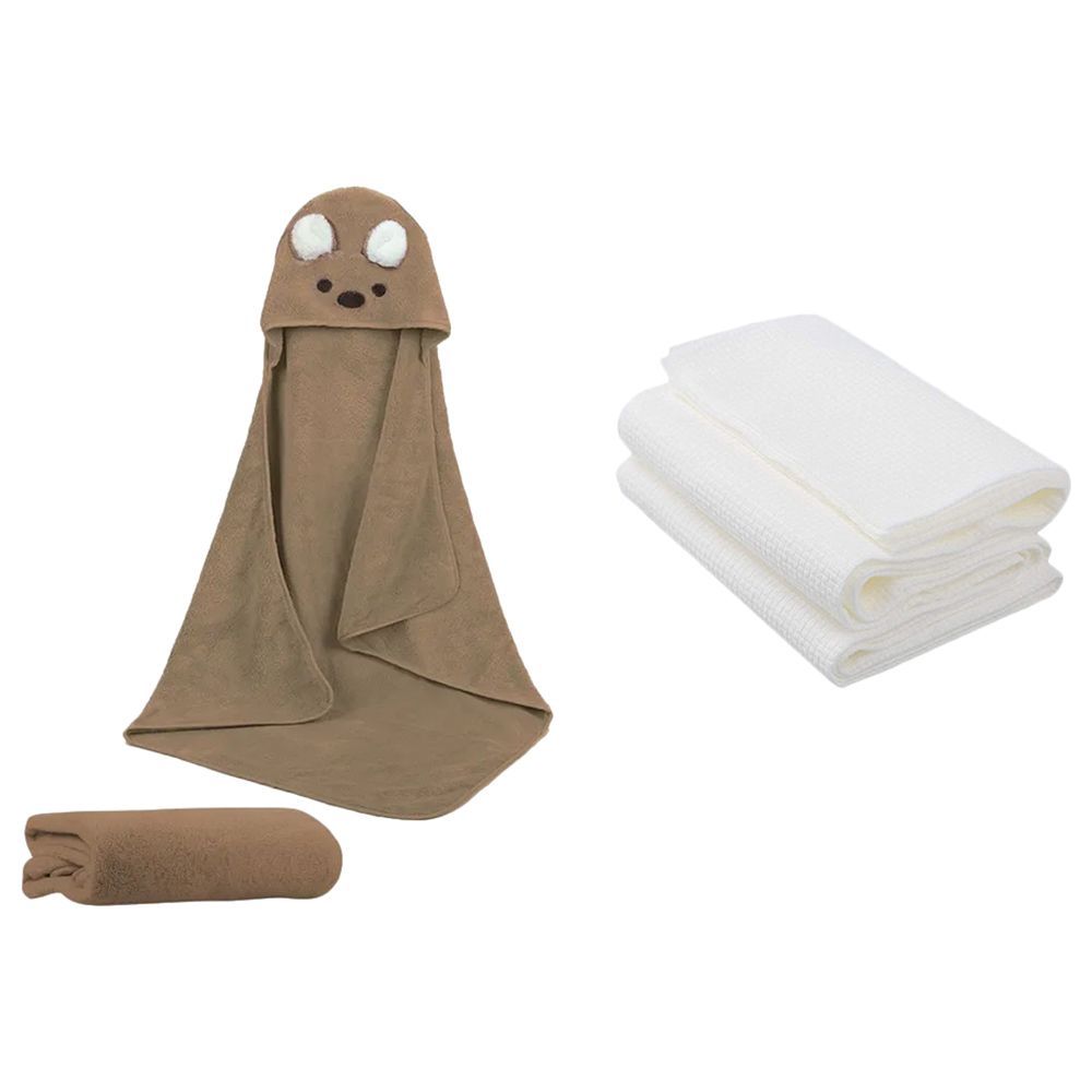 Star Babies - Microfiber Hooded Towel & Disposable Towel 3pcs - Brown