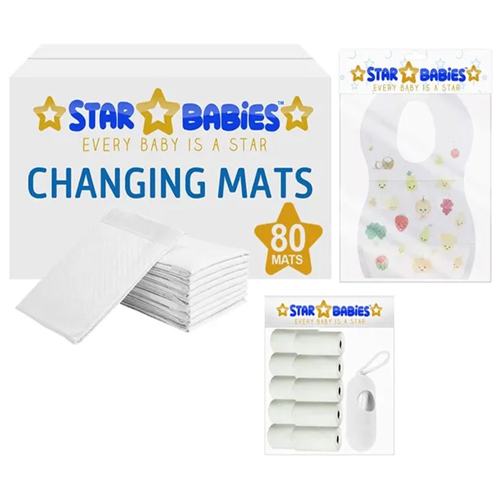 Star Babies - Changing Mat 80pcs & Scented Bag 5pcs & Bibs 70pcs - White