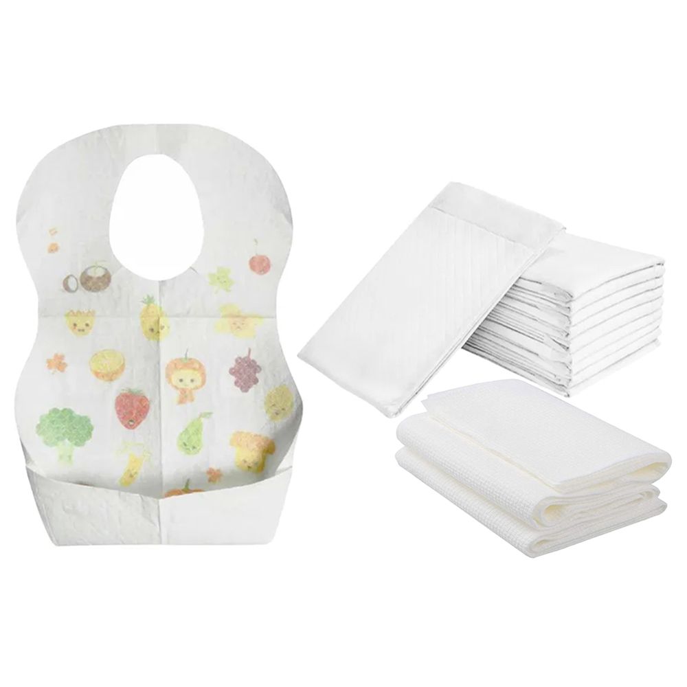 Star Babies - Disposable Changing Mat 20pcs & Disposable Towel 3pcs & Bibs 20pcs - White