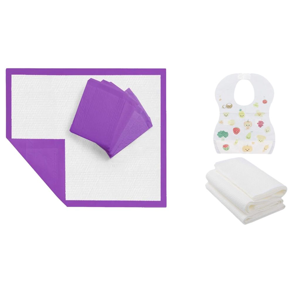 Star Babies - Disposable Changing Mat 20pcs & Disposable Towel 3pcs & Bibs 20pcs - Lavender