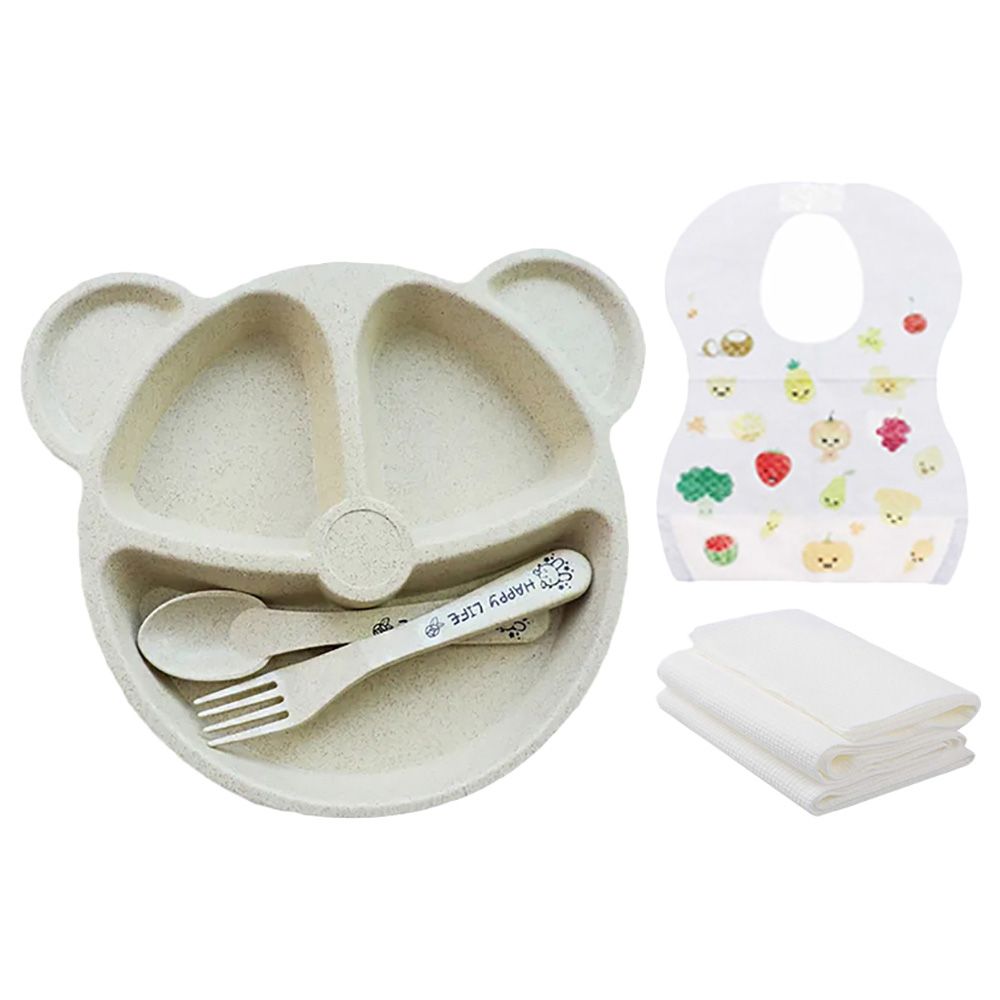 Star Babies - Baby Plate & Disposable Towel 3pcs & Bibs 10pcs - Cream