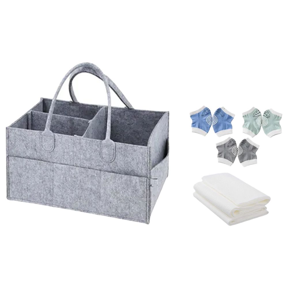 Star Babies - Caddy Diaper Bag Organizer & Disposable Towel 3pcs & Knee Pad 3Pair - Grey