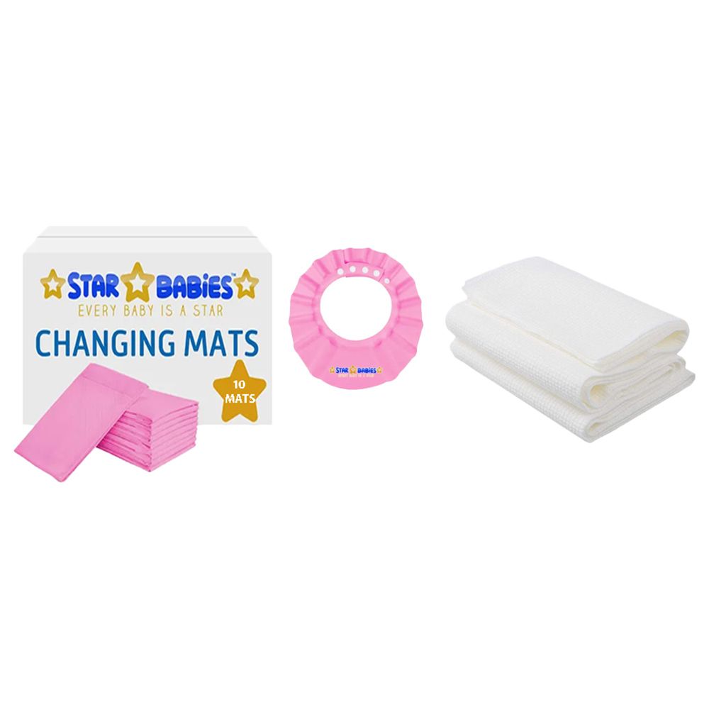 Star Babies - Changing Mat 10pcs & Disposable Towel 3pcs & Shower Cap - Pink