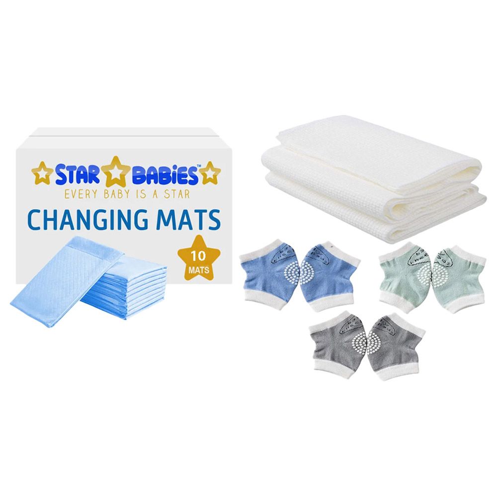 Star Babies - Changing Mat 10pcs & Disposable Towel 3pcs & Knee Pad 3Pair - Blue