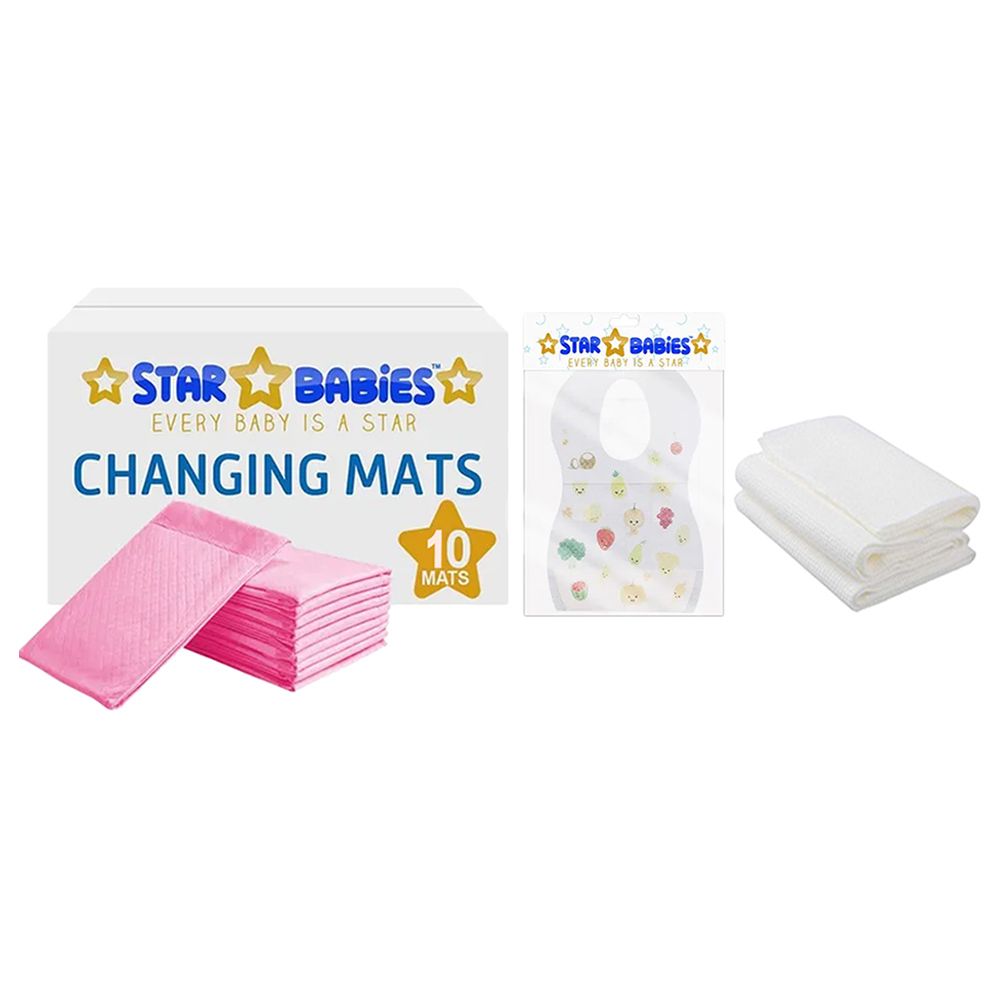 Star Babies - Changing Mat 10pcs & Bibs 10pcs & Disposable Towel 3pcs - Pink