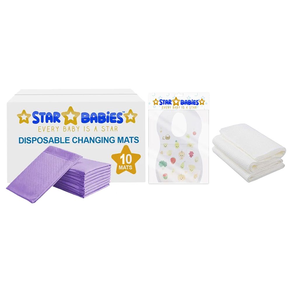 Star Babies - Changing Mat 10pcs & Bibs 10pcs & Disposable Towel 3pcs - Lavender