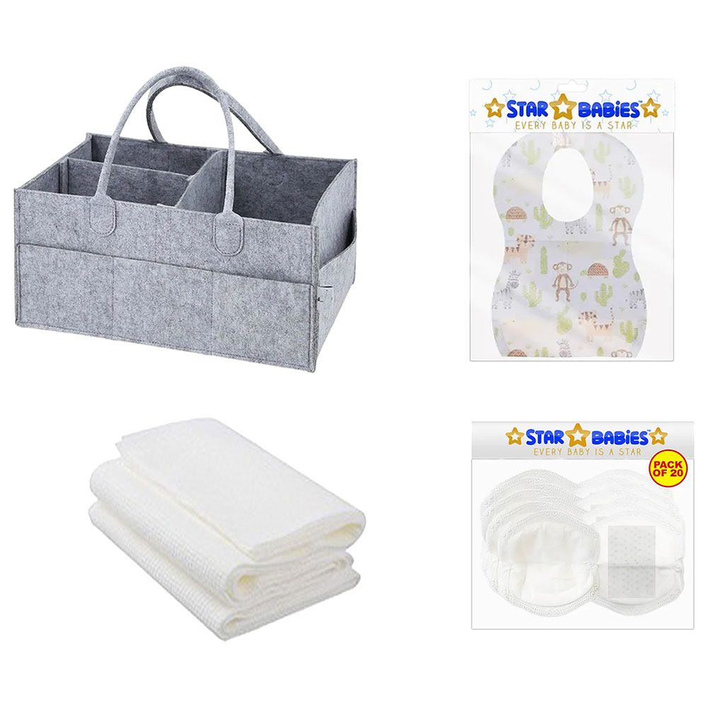 Star Babies - Caddy Organizer Diaper & Bibs 10pcs & Breast Pad 20pcs & Towel 3pcs - Grey