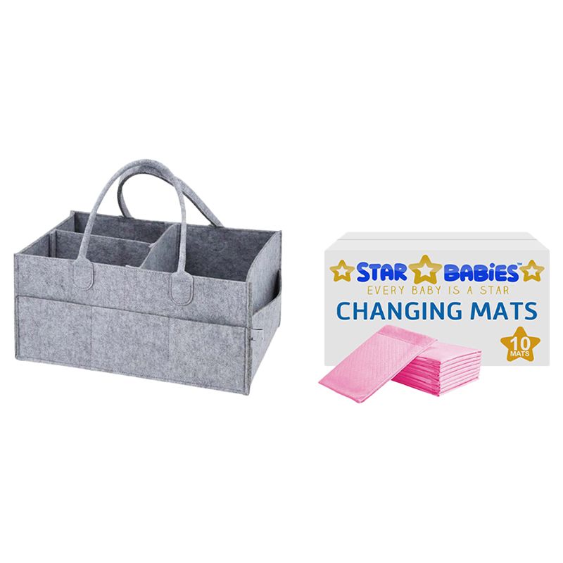 Star Babies - Caddy Diaper Bag w/ Disposable Changing Mat - 10pcs - Grey/Pink