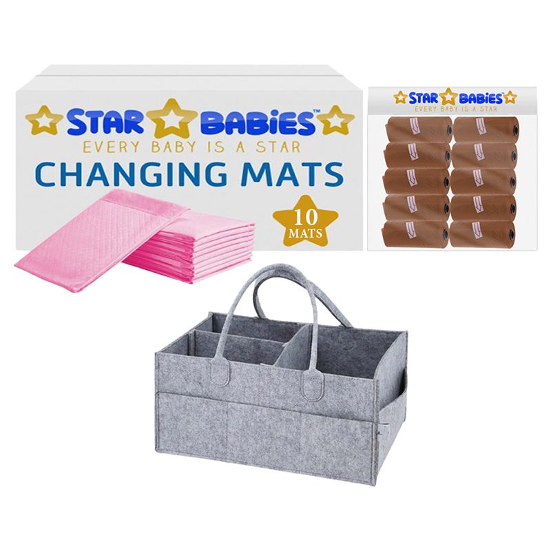 Star Babies - Caddy Diaper Bag w/ Disposable Changing Mat 10pcs & Scented Bag - 10pcs - Grey/Brown