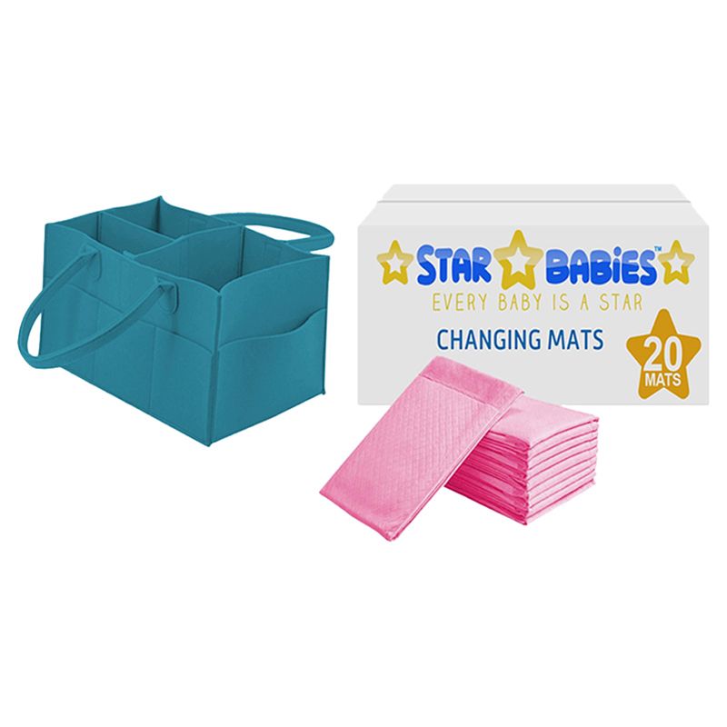 Star Babies - Caddy Diaper Bag w/ Disposable Changing Mat - 20pcs - Dark Blue/Pink