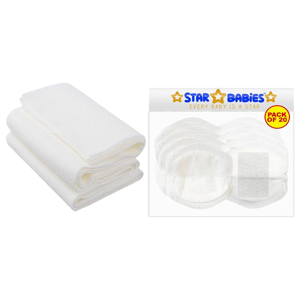 Star Babies - Disposable Breast Pad 20pcs w/ Disposable Towel 3pcs - White