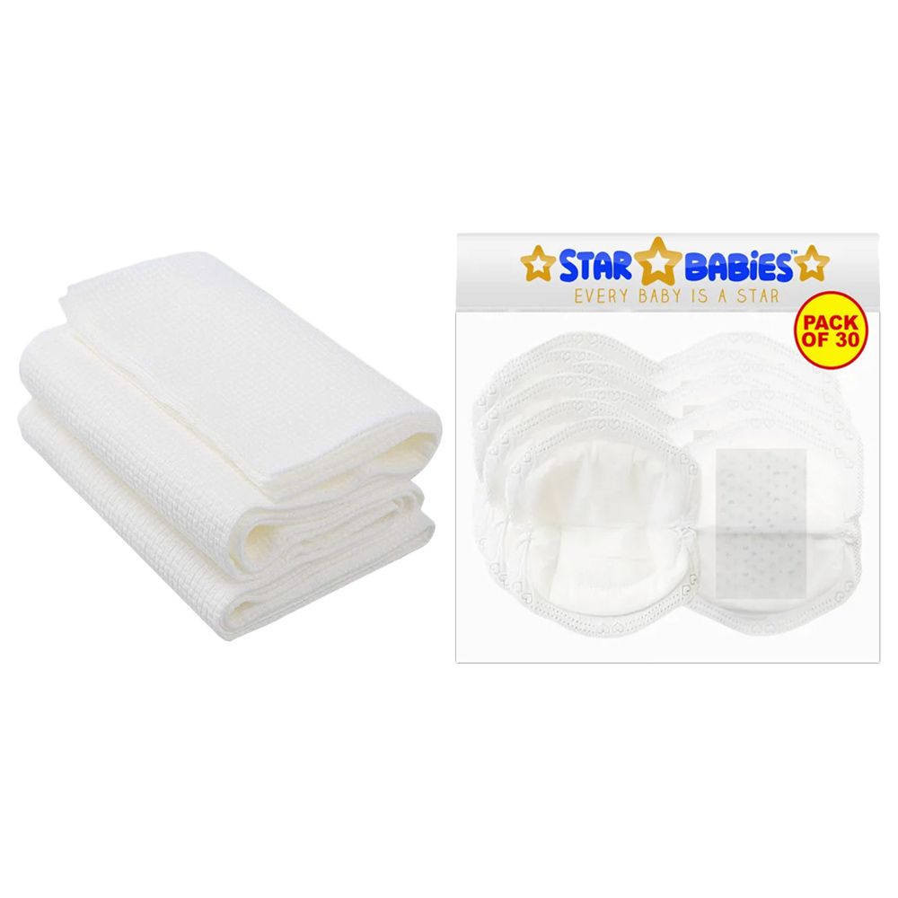 Star Babies - Disposable Breast Pad 30pcs w/ Disposable Towel 3pcs - White