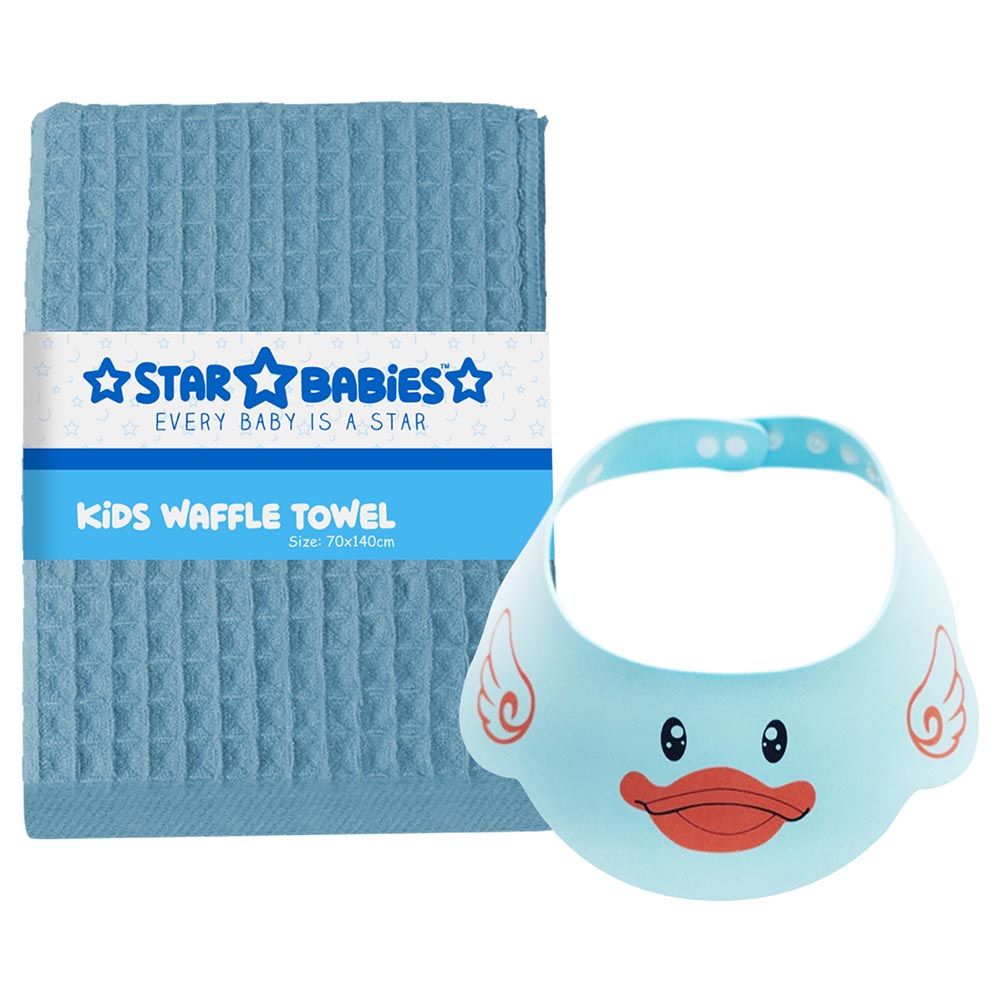 Star Babies - Waffle Towels w/ Shower Cap - Blue