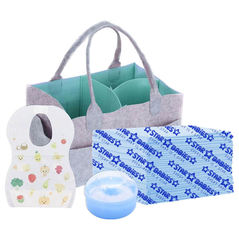 Star Babies - Changing Mat, Caddy Diaper, Powder Puff & Bibs - Blue